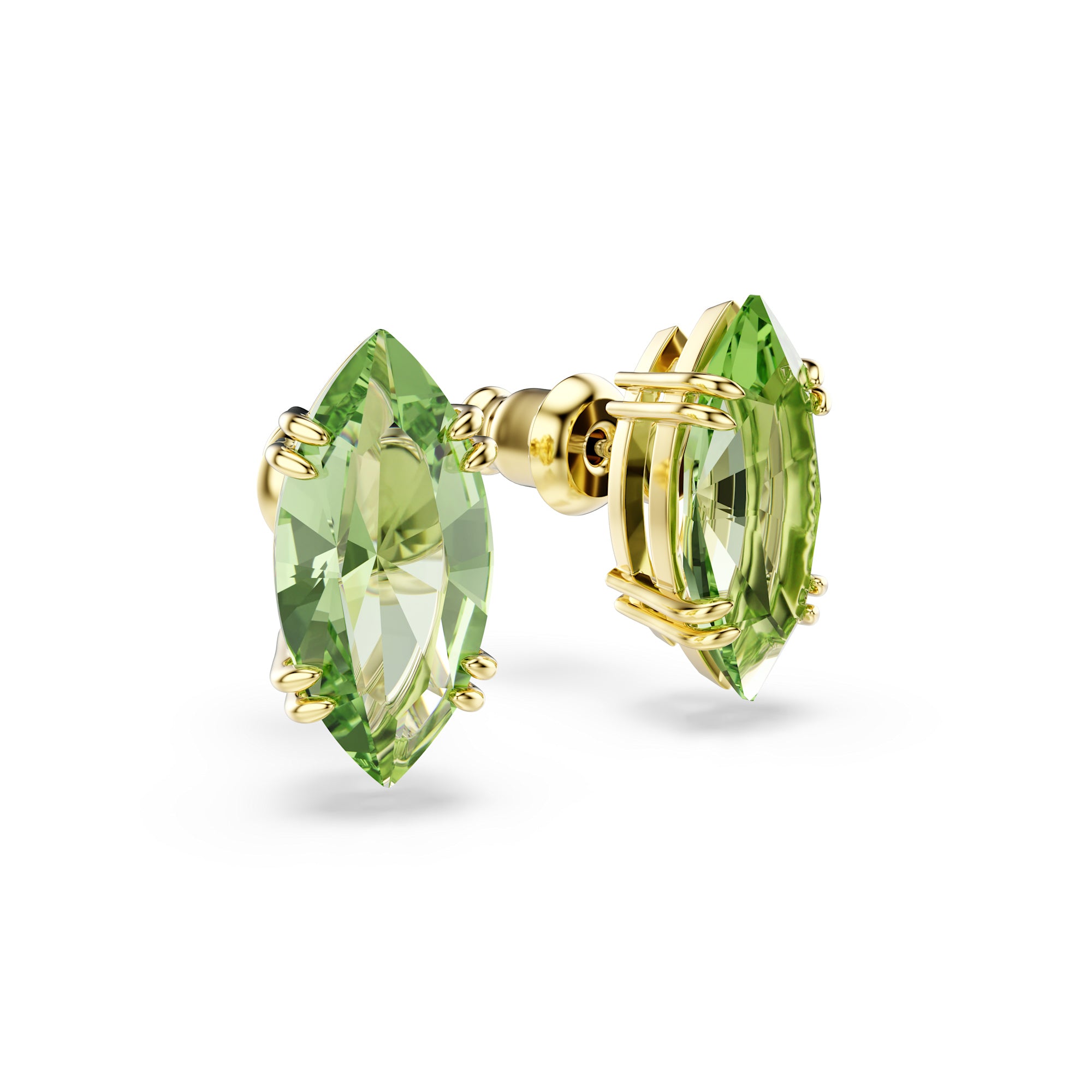 Swarovski Gold Plate Gema Stud Earrings with Green Crystal