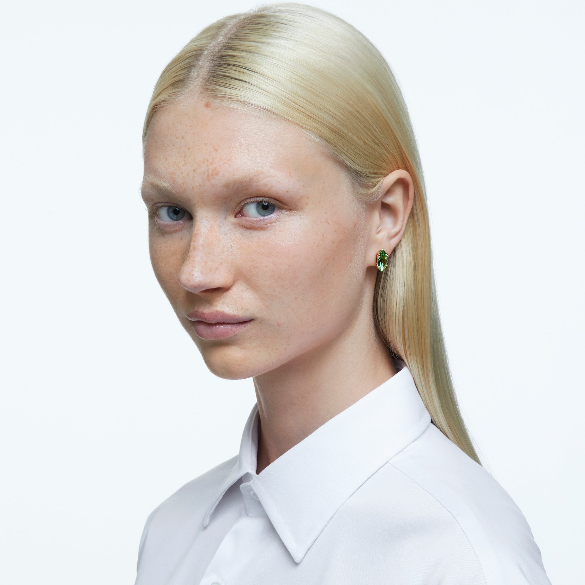 Swarovski Gold Plate Gema Stud Earrings with Green Crystal
