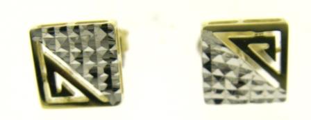9ct Two-Tone Gold Diamond Cut Square Stud Earrings