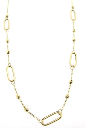 9ct Yellow Gold Diamond Cut Ball & Open Oval Link Necklace