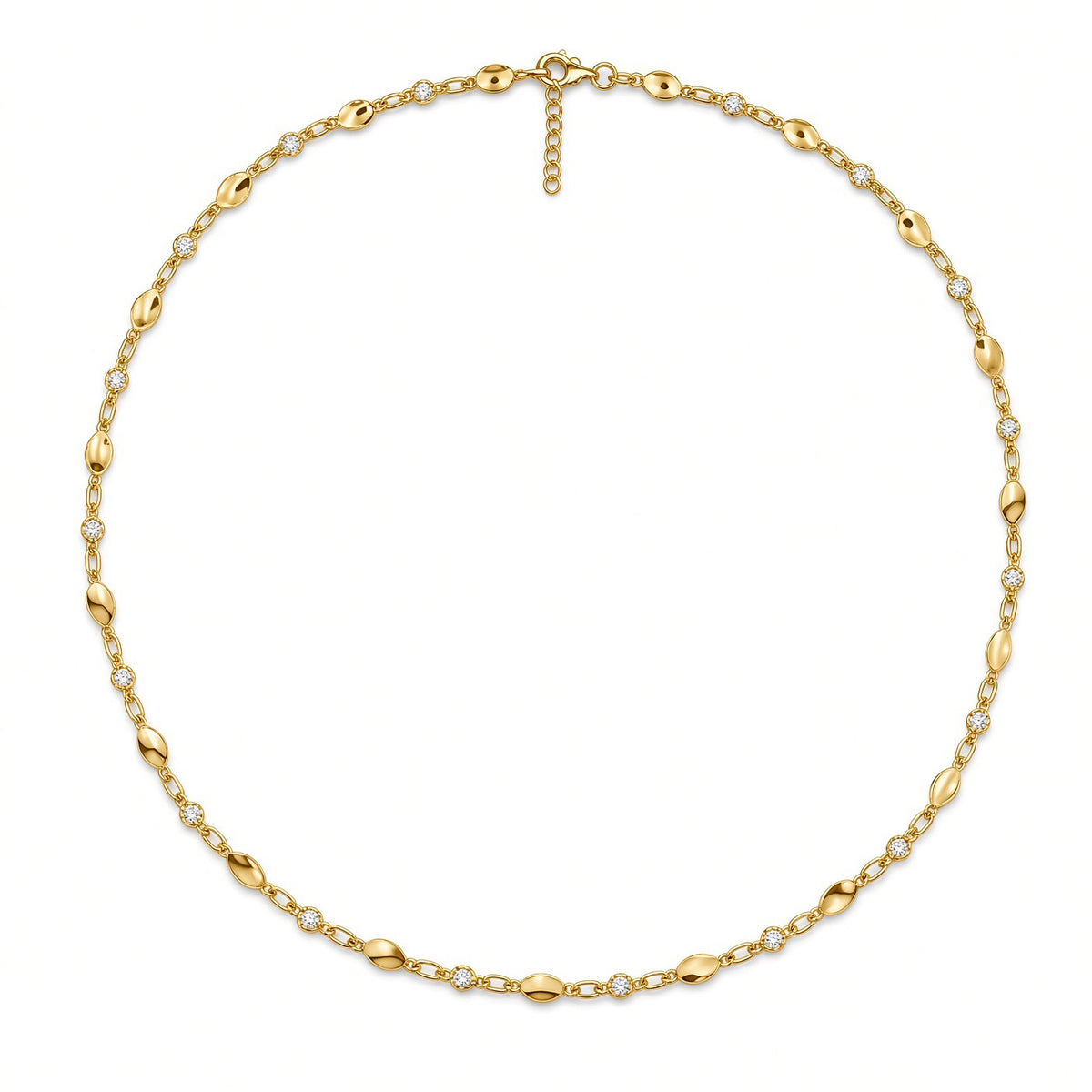 9ct Yellow Gold Rub-Over Set Cubic Zirconia Necklace