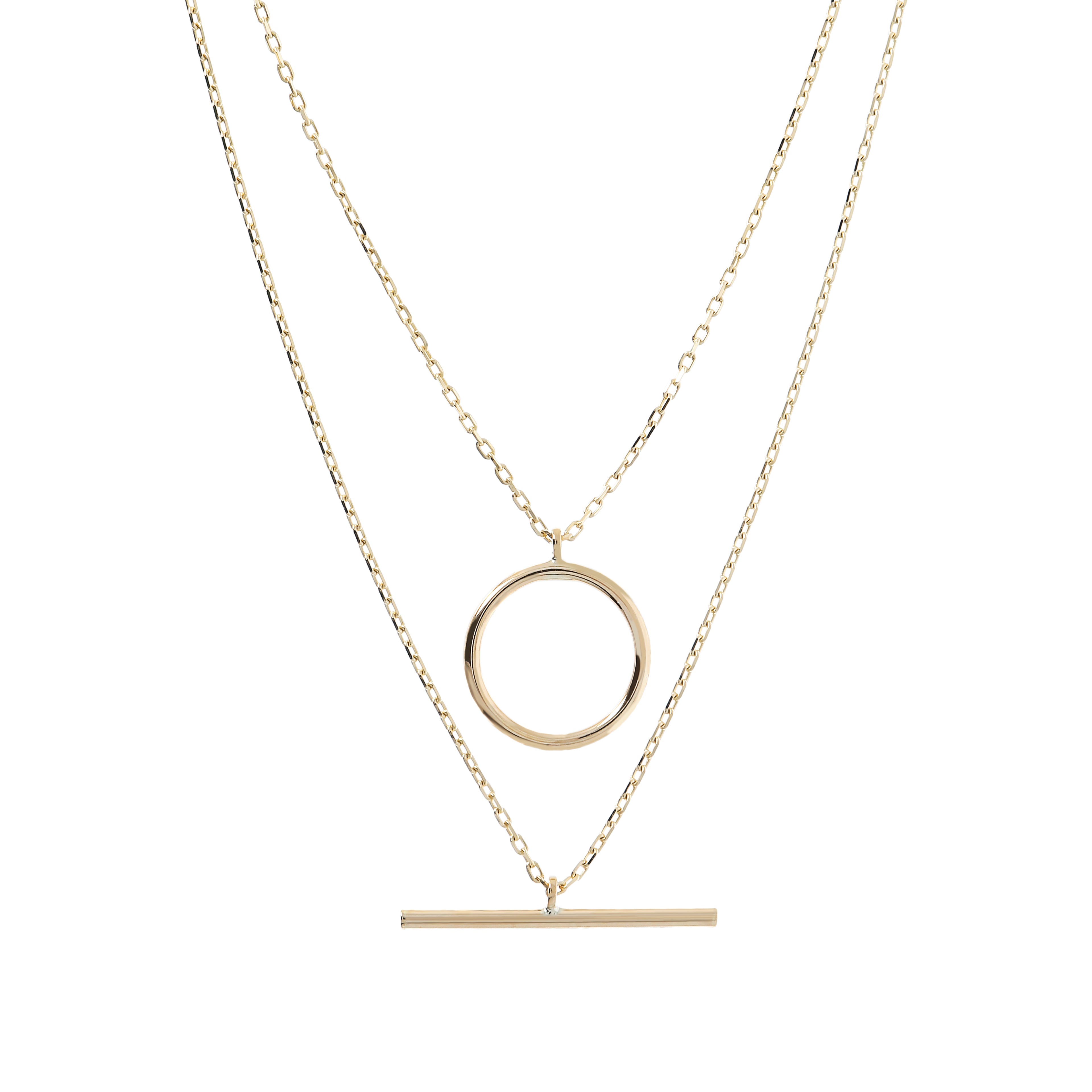 9ct Yellow Gold Circle and T-Bar Necklace