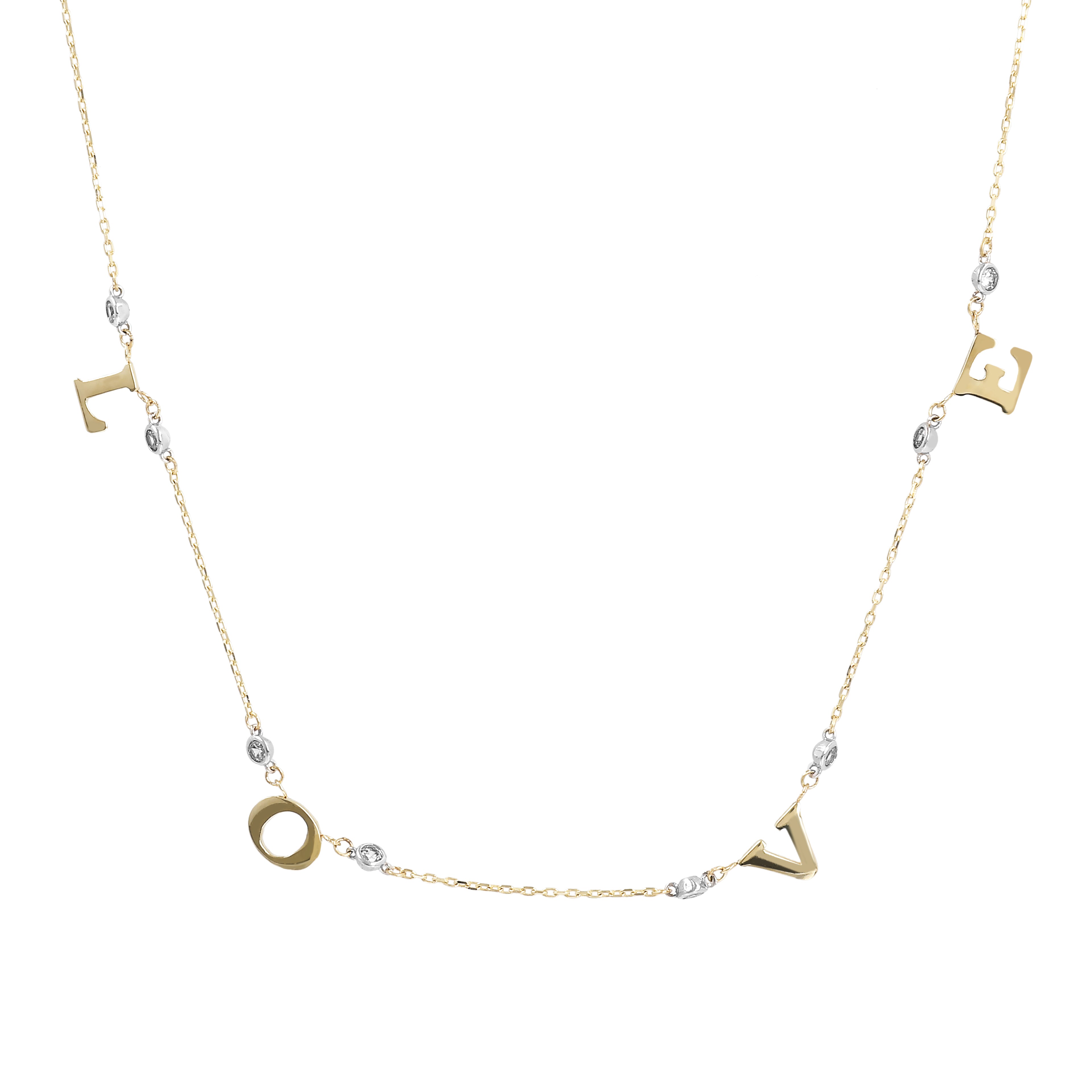 9ct Yellow and White Gold Cubic Zirconia Love Necklace