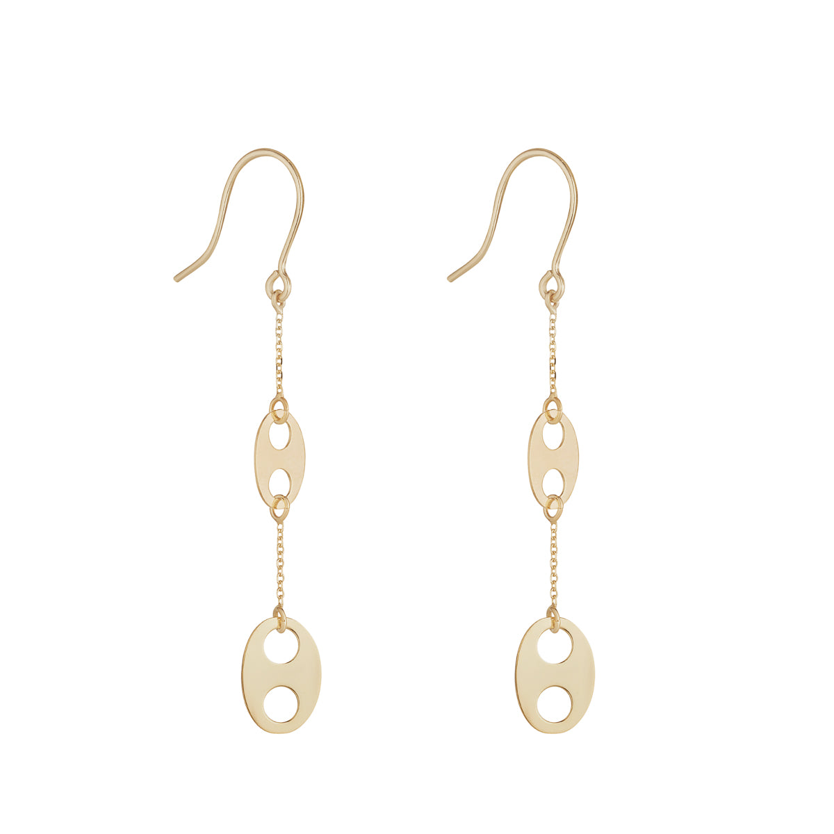 9ct Yellow Gold Bar and Open Circle Drop Earrings