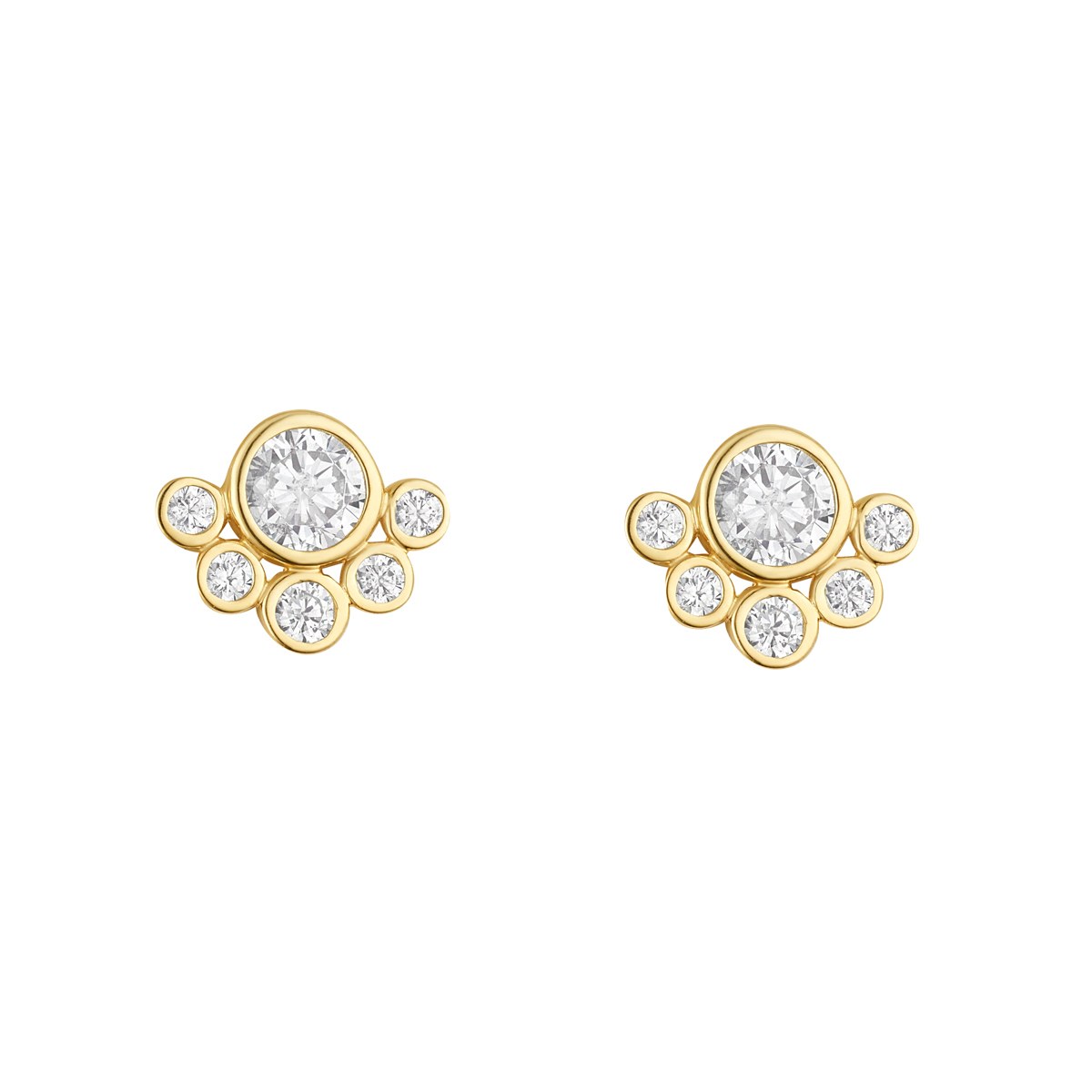 9ct Yellow Gold Multi CZ Rubover Fan Stud Earrings