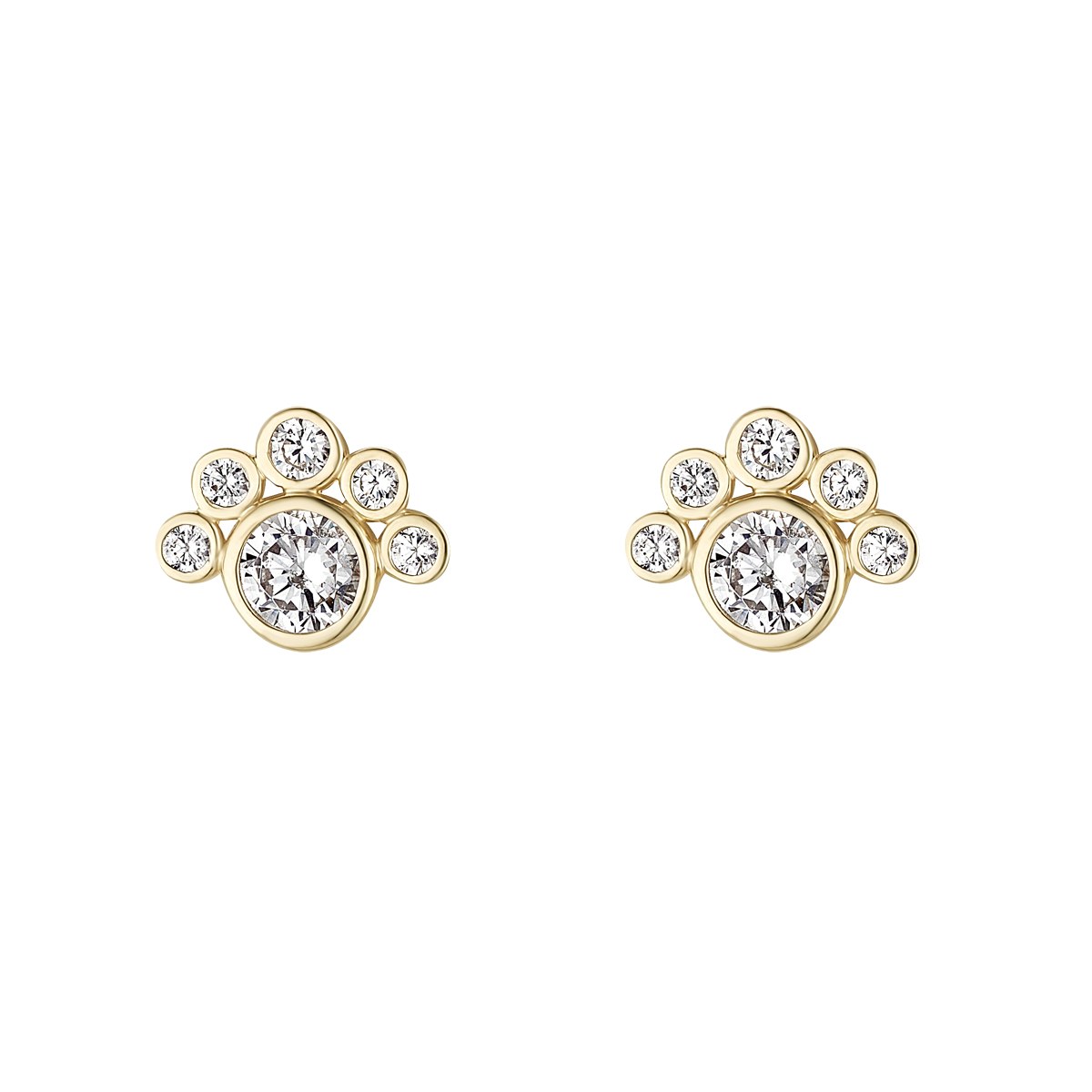 9ct Yellow Gold Multi CZ Rubover Fan Stud Earrings