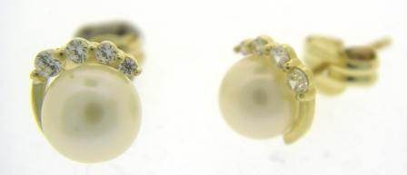 9ct Yellow Gold Freshwater Pearl and Cubic Zirconia Earrings