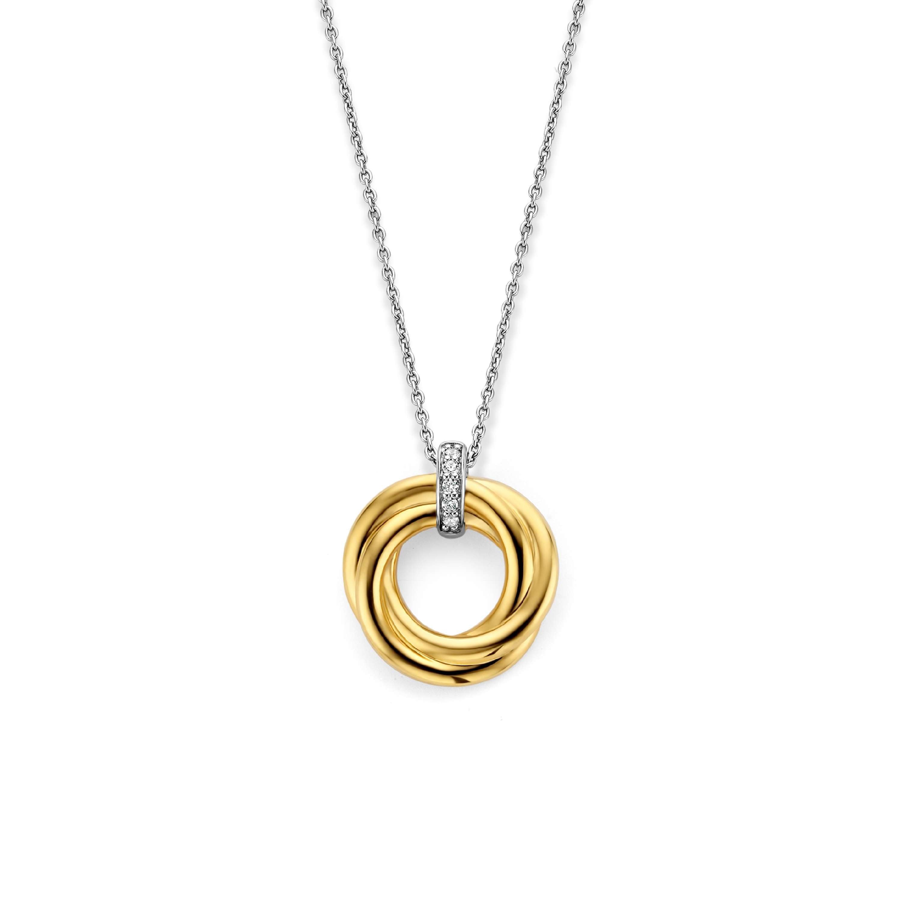 Ti Sento Sterling Silver & Gold Plated Interlocking Circles & Pave Cubic Zirconia Pendant