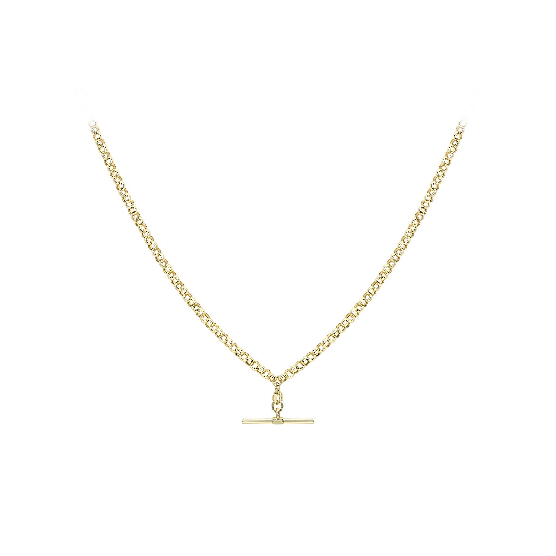 9ct Yellow Gold Belcher Chain Necklace with T-Bar Albert Clasp