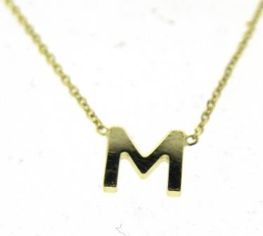 9ct Yellow Gold Mini Initial M Pendant 15'-17' Necklace