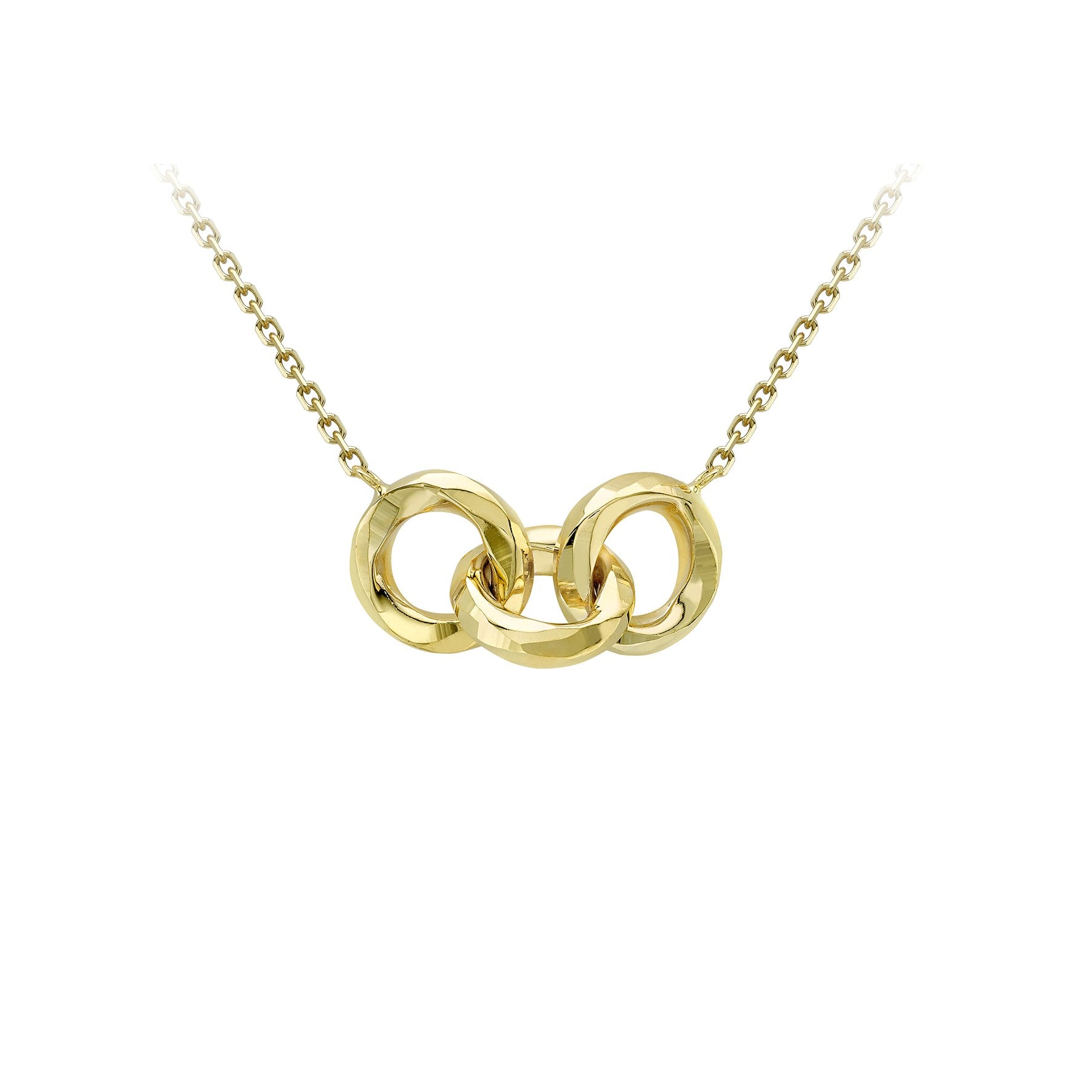 9ct Yellow Gold Diamond Cut Interlocking Circles Necklace