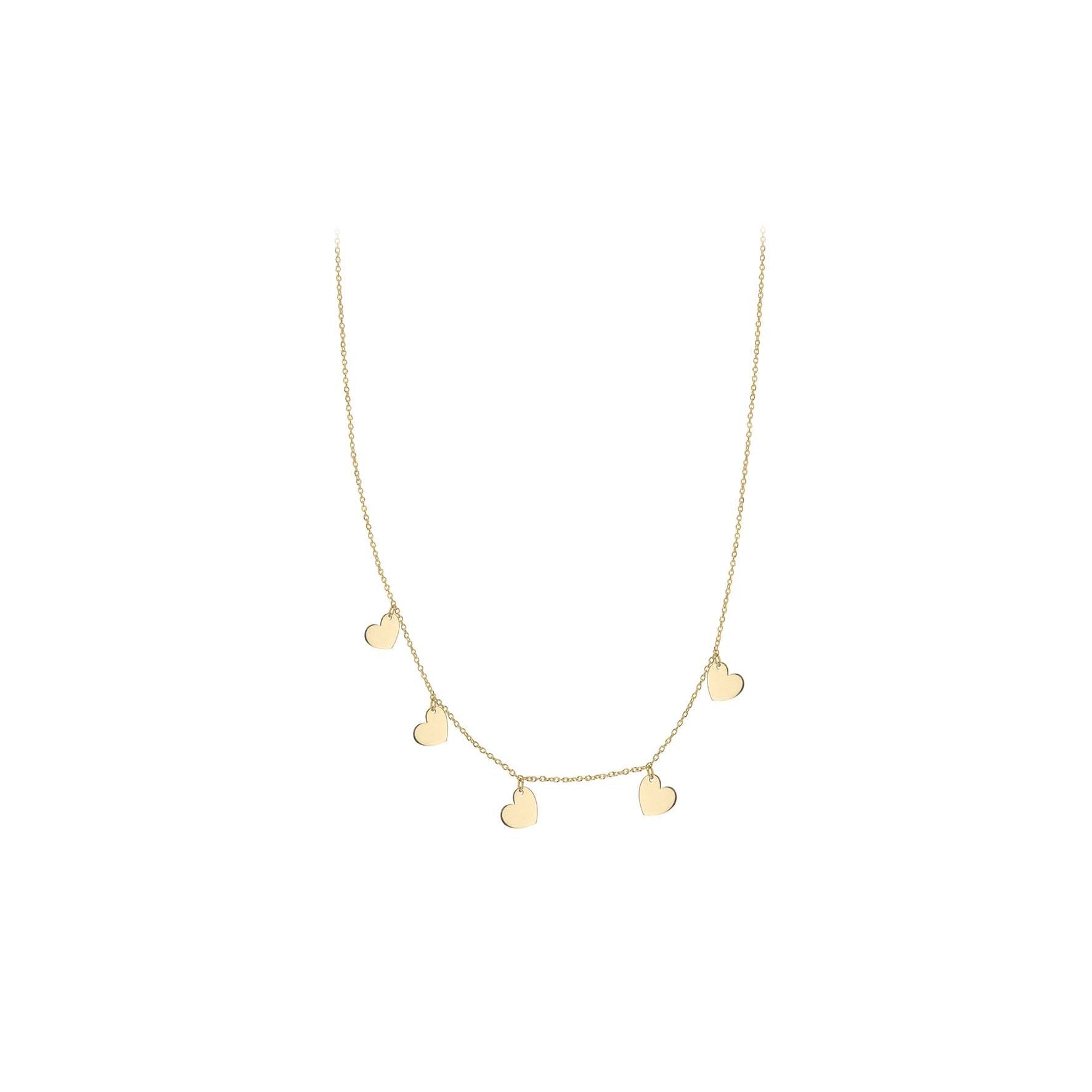 9ct Yellow Gold Five Mini Hanging Hearts Necklace