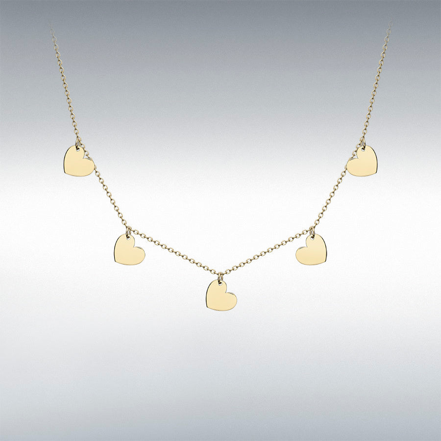 9ct Yellow Gold Five Mini Hanging Hearts Necklace