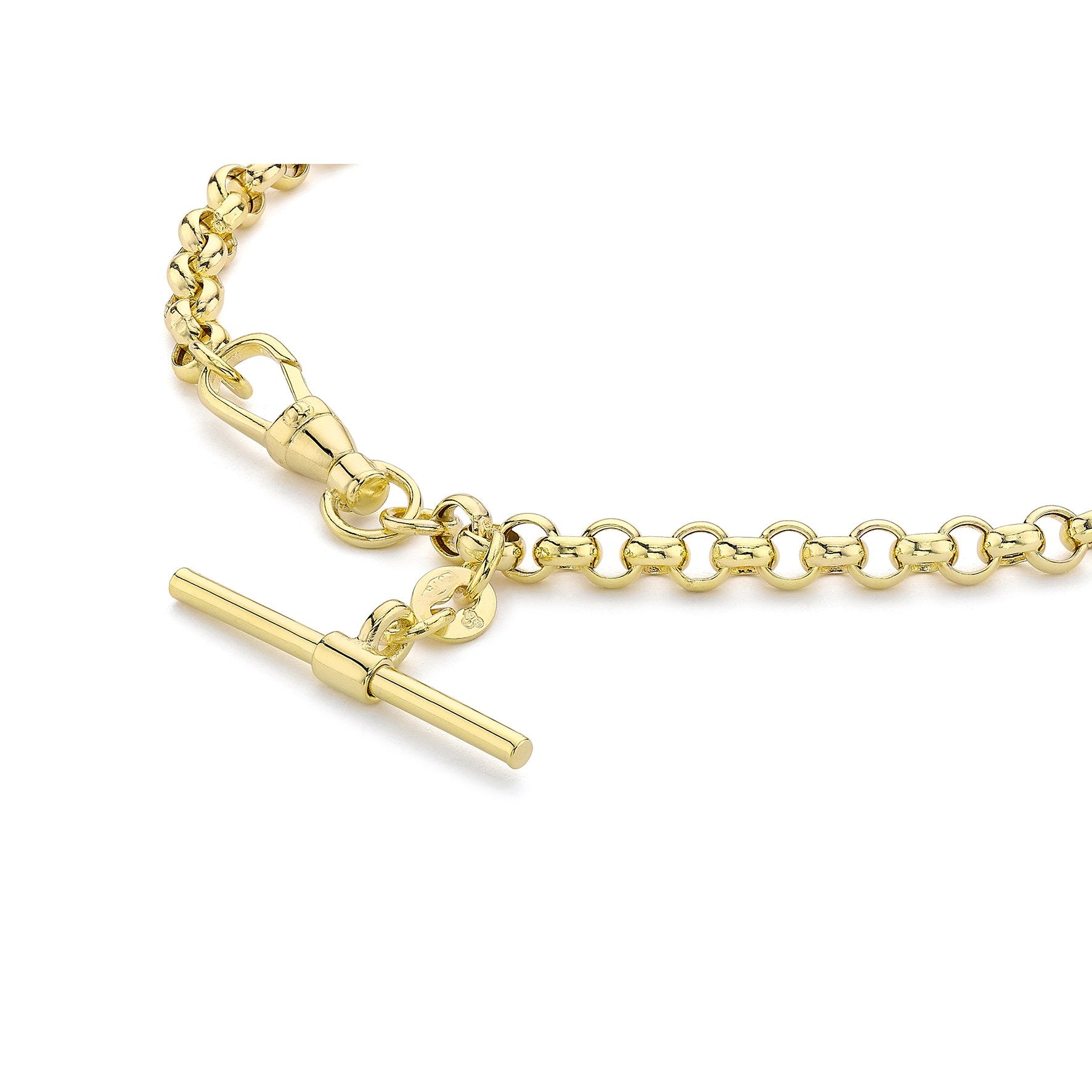 9ct Yellow Gold 100 Belcher Chain T-Bar Bracelet with Albert Clasp 7.5 Inch