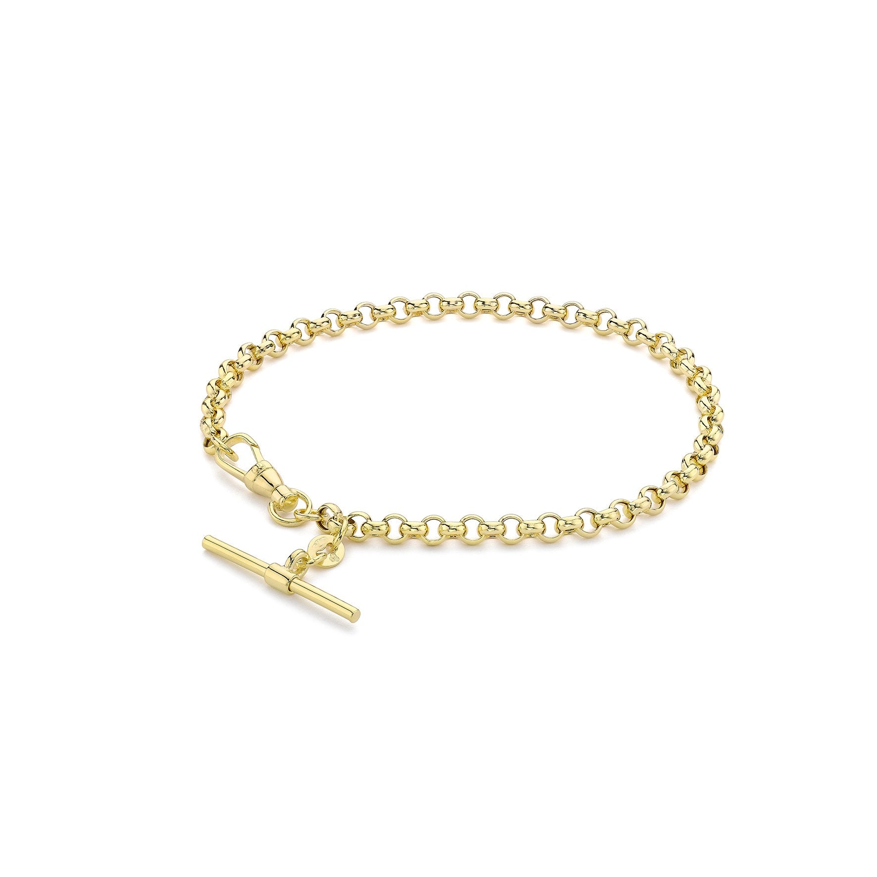 9ct Yellow Gold 100 Belcher Chain T-Bar Bracelet with Albert Clasp 7.5 Inch