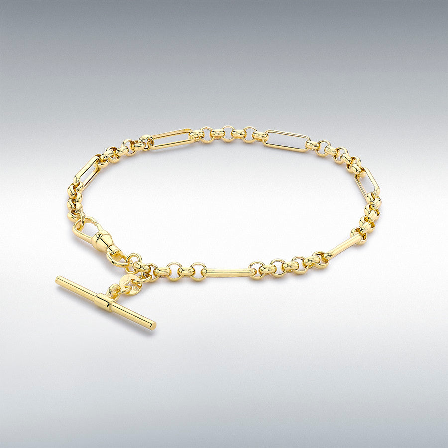 9ct Yellow Gold T-Bar Figaro Belcher Chain Bracelet