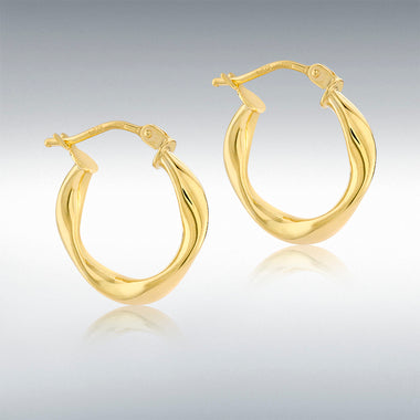 9ct Yellow Gold Fluid Wave Hoop Earrings