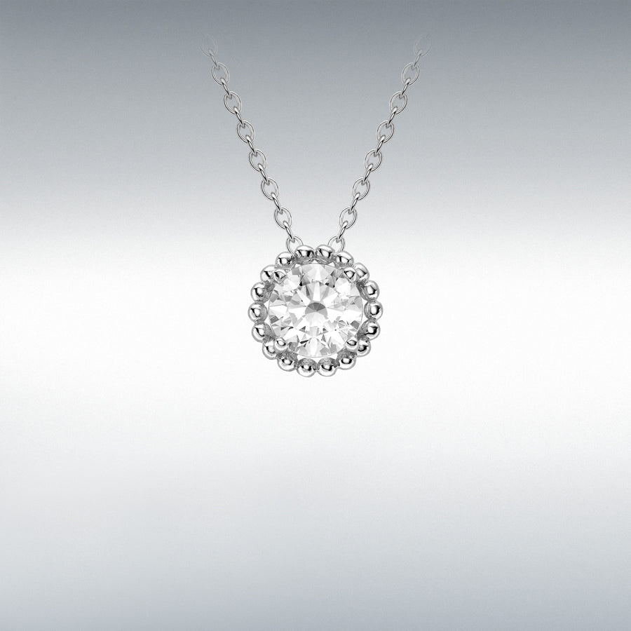 9ct White Gold Mini Cubic Zirconia Halo Pendant