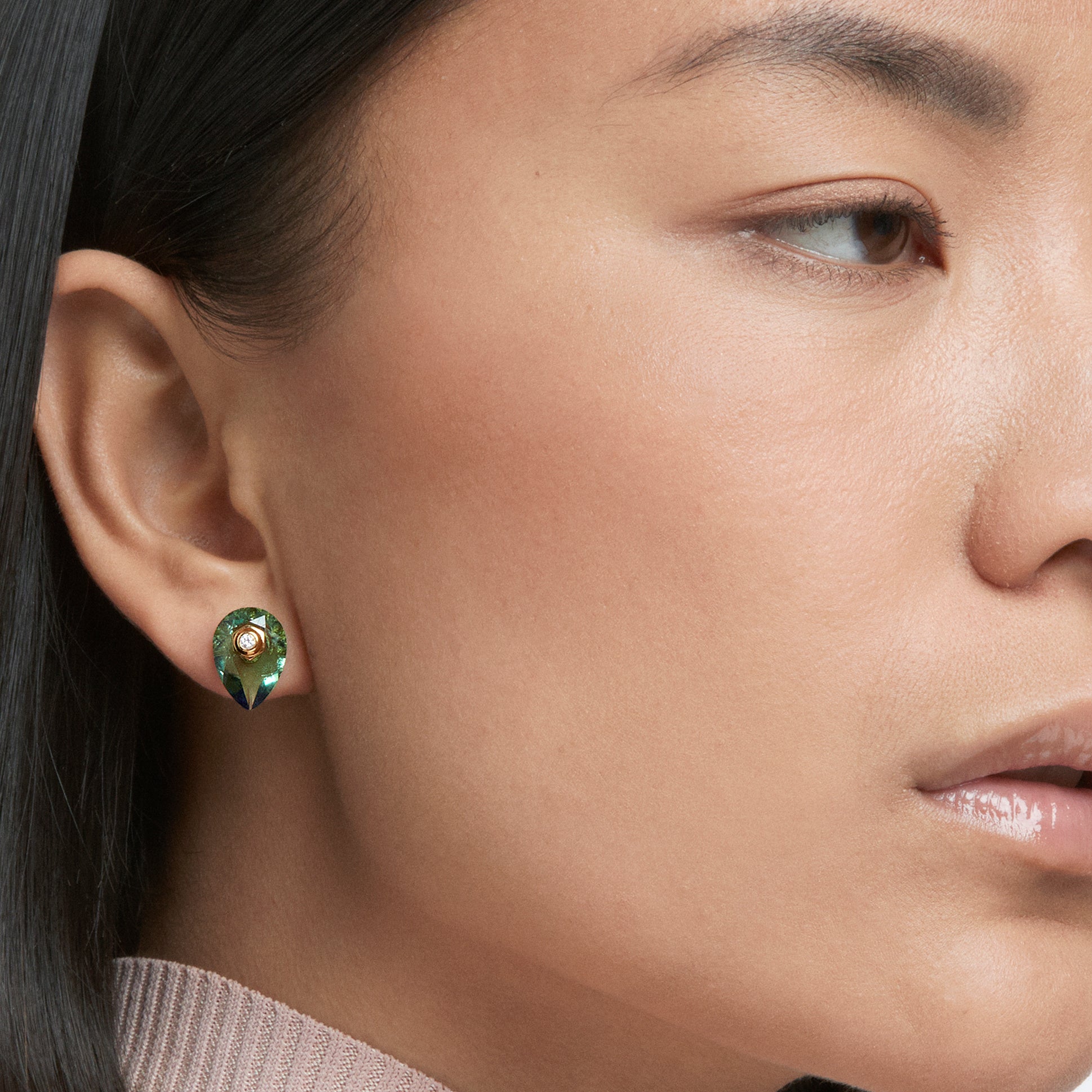 Swarovski Gold Plate Numina Stud Earrings with Green Crystal