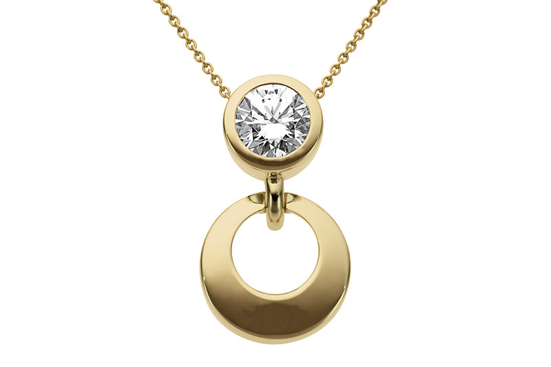 9ct Yellow Gold Rub/Over Set Cubic Zirconia Pendant