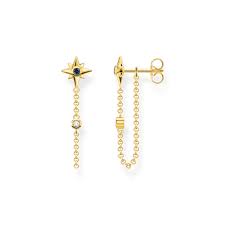 Thomas Sabo Yellow Gold Plated Blue Cubic Zirconia Star Ergs Earrings