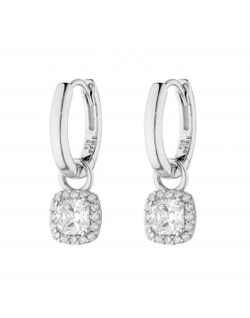 Diamondfire Sterling Silver CZ Square Drop Hoop Earrings