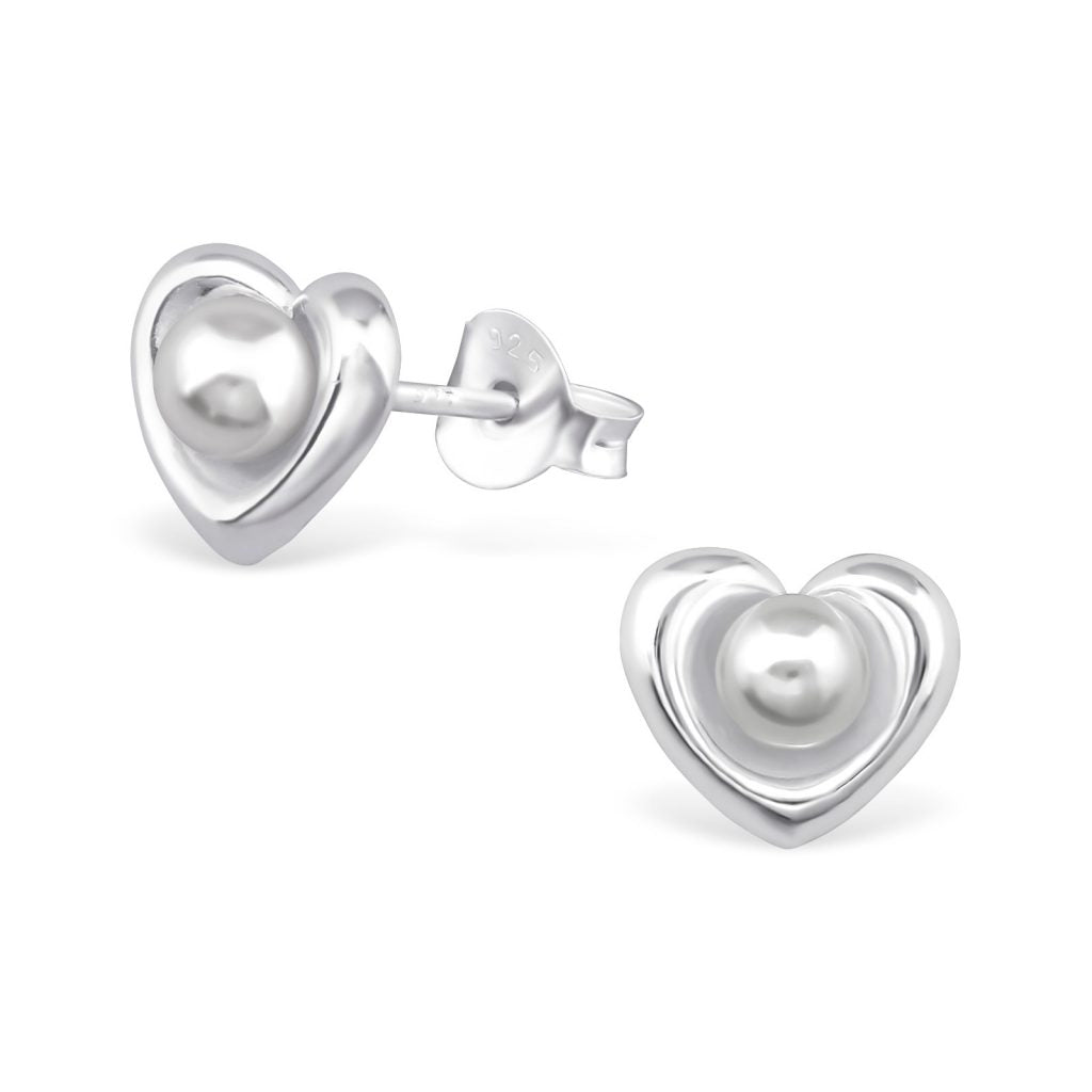 Sterling Silver Fresh Water Pearl Heart Stud Earrings