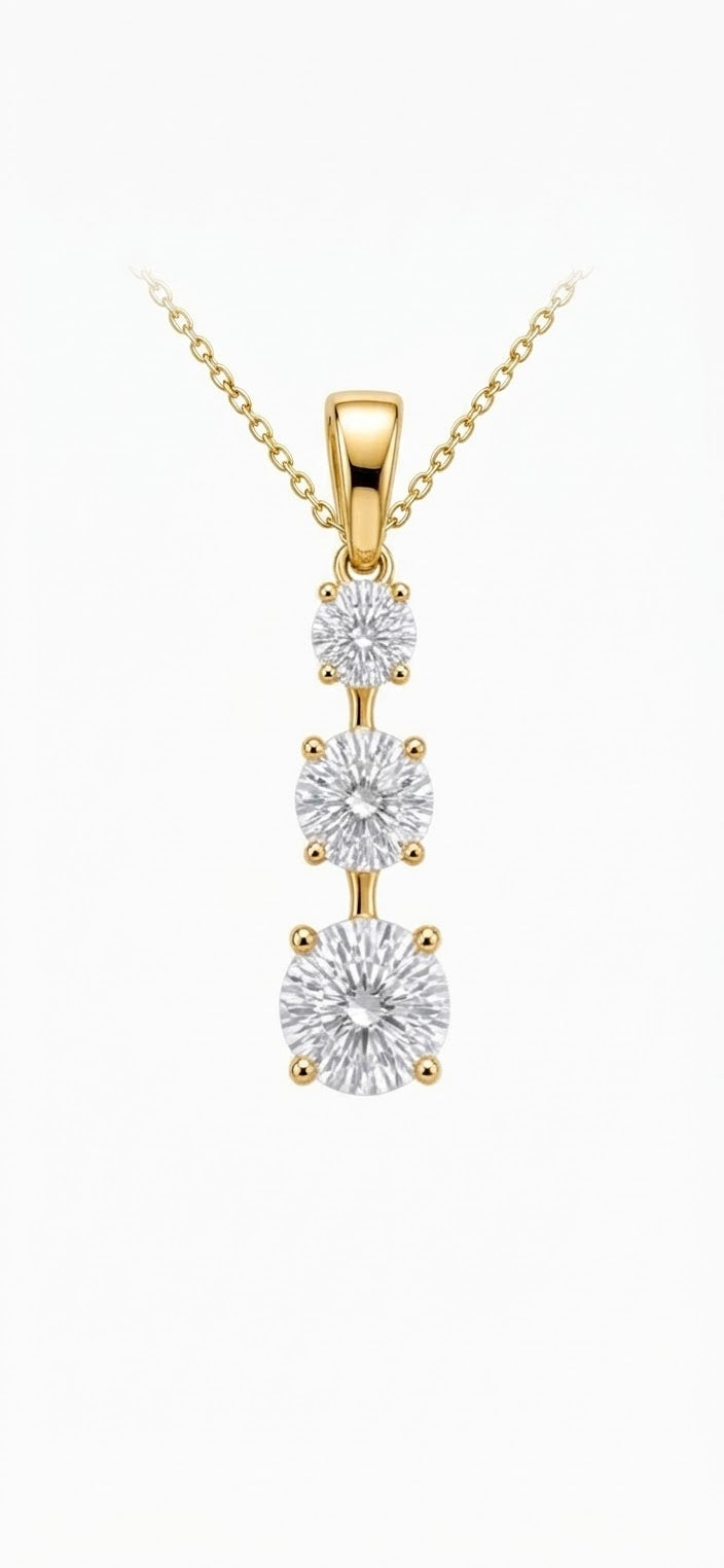 9ct Yellow Gold 3 x Cubic Zirconia Pendant