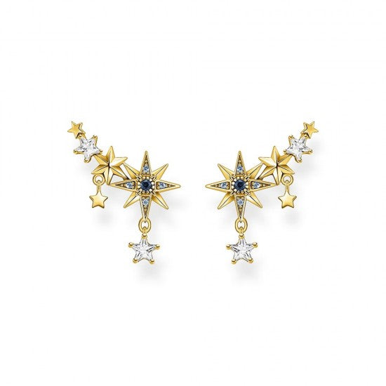 Thomas Sabo Yellow Gold Plated Blue & Clear Cubic Zirconia Stars Ear Climber Earrings