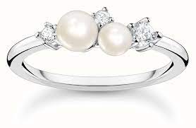 SS CZ & 2 x Pearls Ring - 56