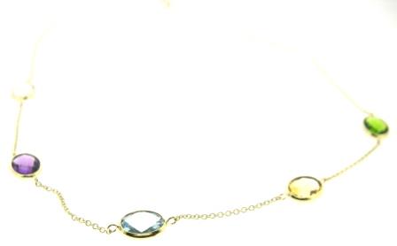 9ct Yellow Gold Five Multi-Stone Station Necklet Charm