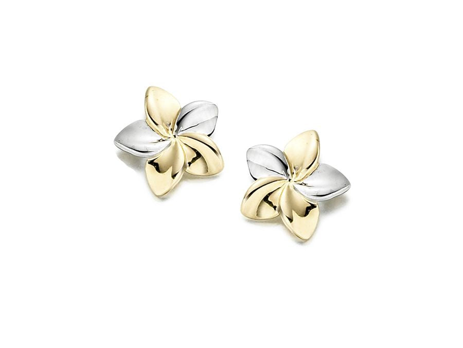 9ct Two-Tone Gold Floral Stud Earrings