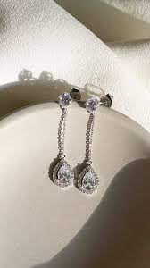 CARAT* London Sterling Silver Bee Pear Borderset Drop Earrings