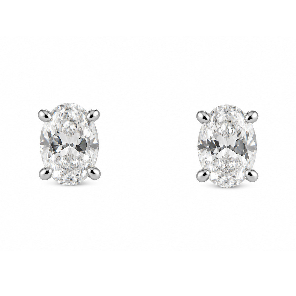 18ct White Gold Oval 4 Claw Diamond Stud Earrings