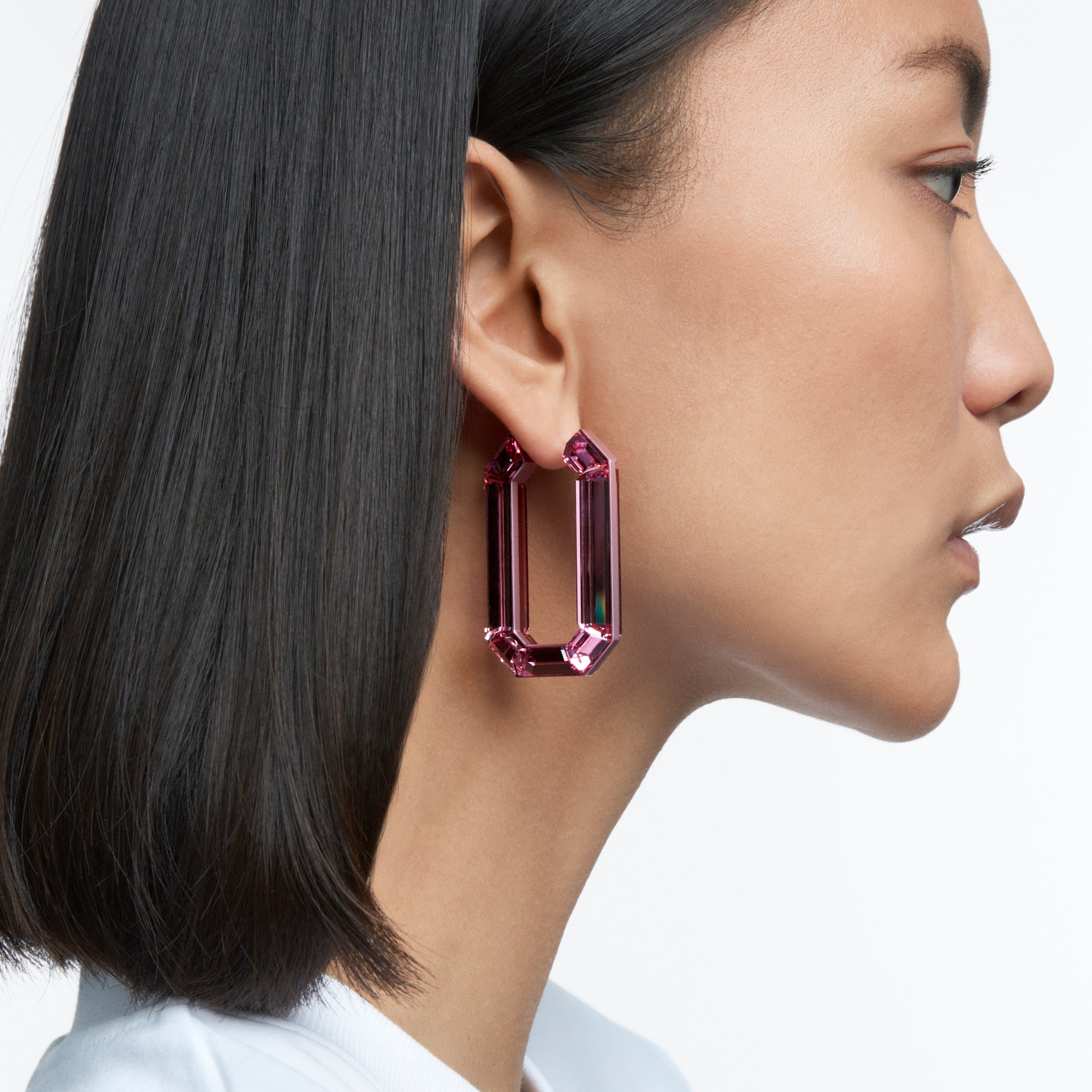 Swarovski Lucent Hoop Earrings with Pink Crystal