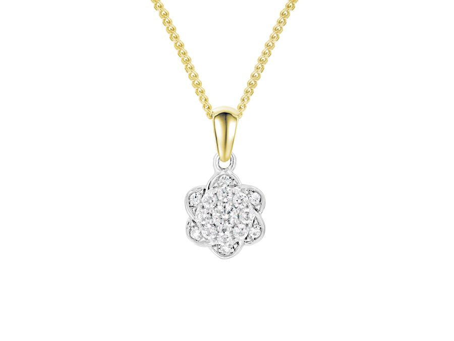 9ct Yellow & White Gold Cubic Zirconia Cluster Pendant