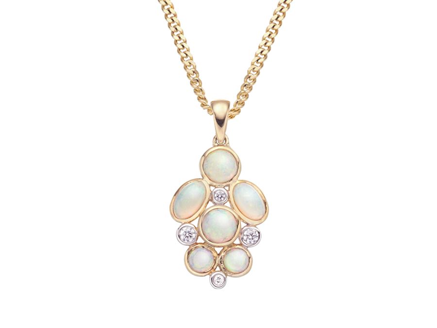 9Y 5 Opals & Dia Pndt D0.07ct