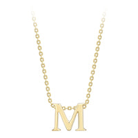 9ct Yellow Gold Initial M on Trace Chain 17.5 Necklace