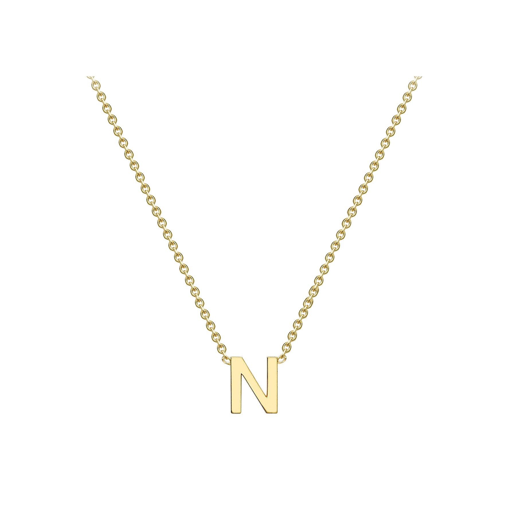 9ct Yellow Gold Mini Initial N Pendant 15-17'