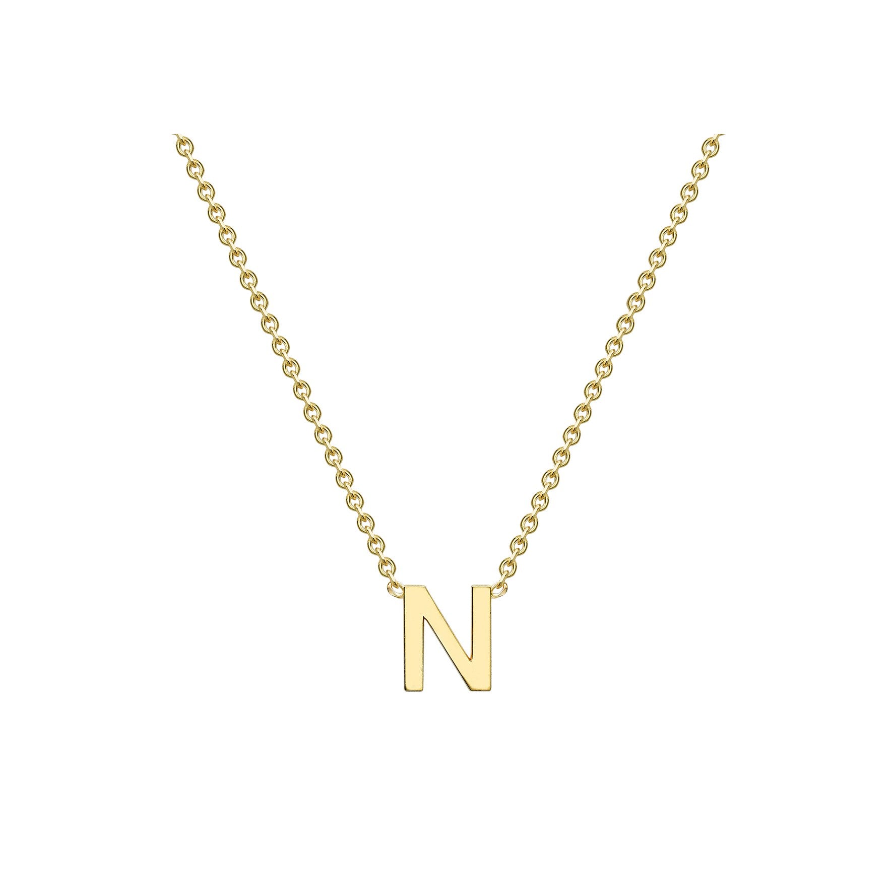 9ct Yellow Gold Mini Initial N Pendant 15-17'