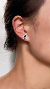 CARAT* London Sterling Silver Emile Pear Stud Earrings with Emerald