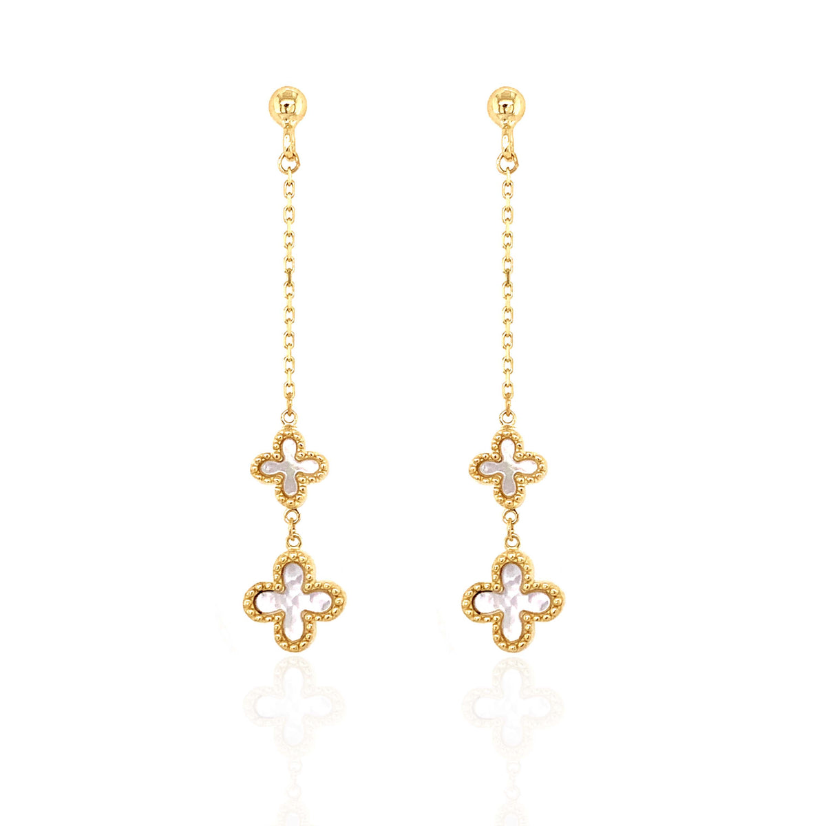 9ct Yellow Gold Mother of Pearl Floral Drop Earrings