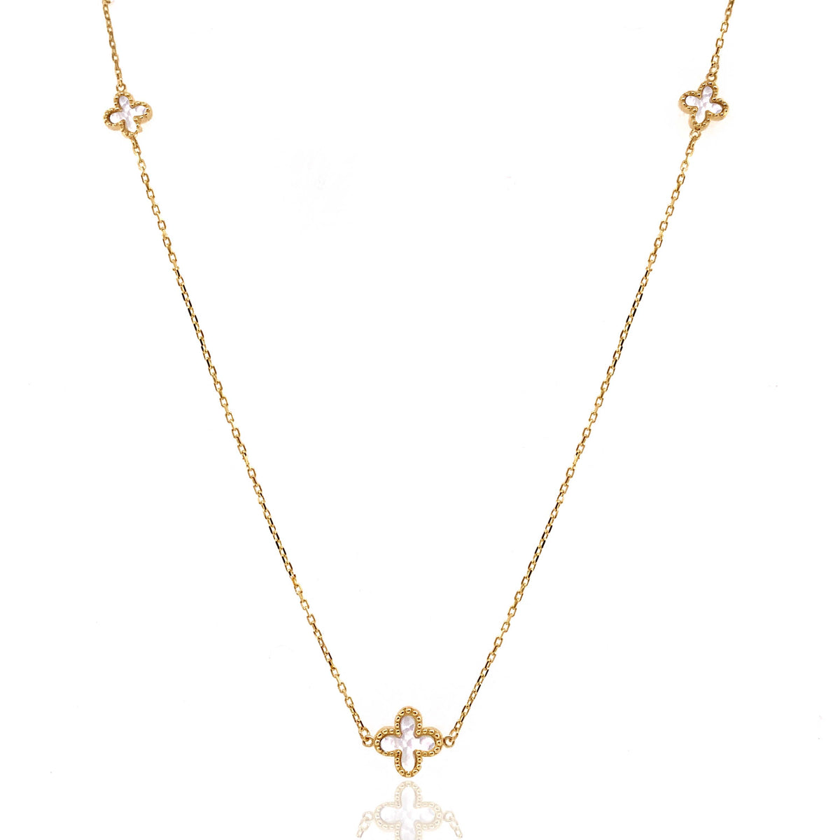 9ct Yellow Gold Mother of Pearl Flower Necklace