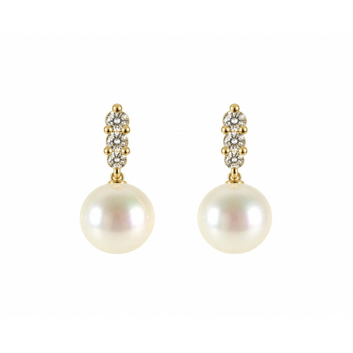 9ct Yellow Gold Cubic Zirconia and Freshwater Pearl Stud Earrings