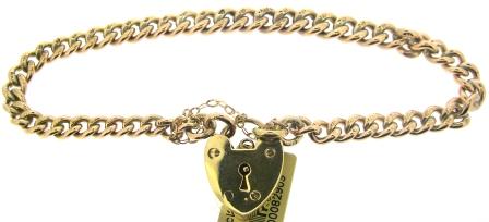 Vintage 9ct Rose Gold Curb Link Bracelet With Padlock And Safety Chain