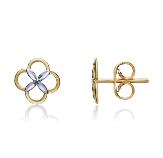 Elegant 9ct Two-Tone Gold Flower Stud Earrings