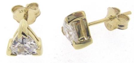 9ct Yellow Gold Trilliant Cut CZ Stud Earrings