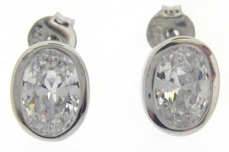 9ct White Gold Oval Cubic Zirconia Rub-Over Stud Earrings