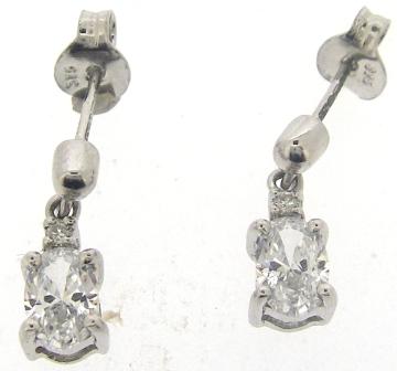 9ct White Gold Oval and Round Cubic Zirconia Drop Earrings