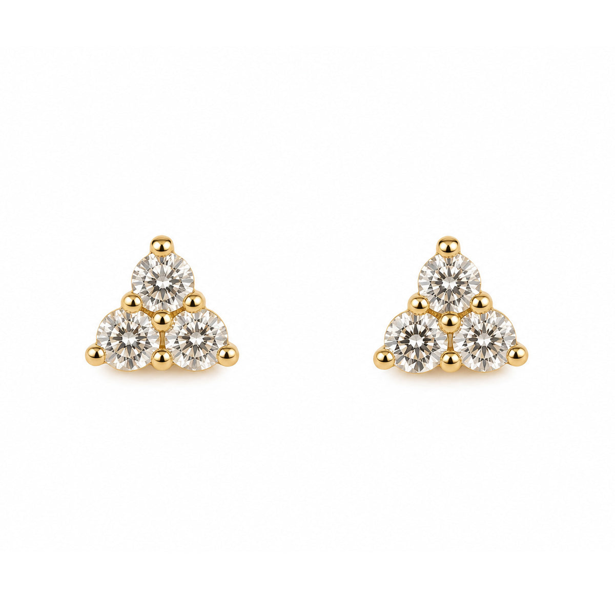 18ct Yellow Gold Round Brilliant Claw Set Diamond Earrings, 3 Diamonds In Each